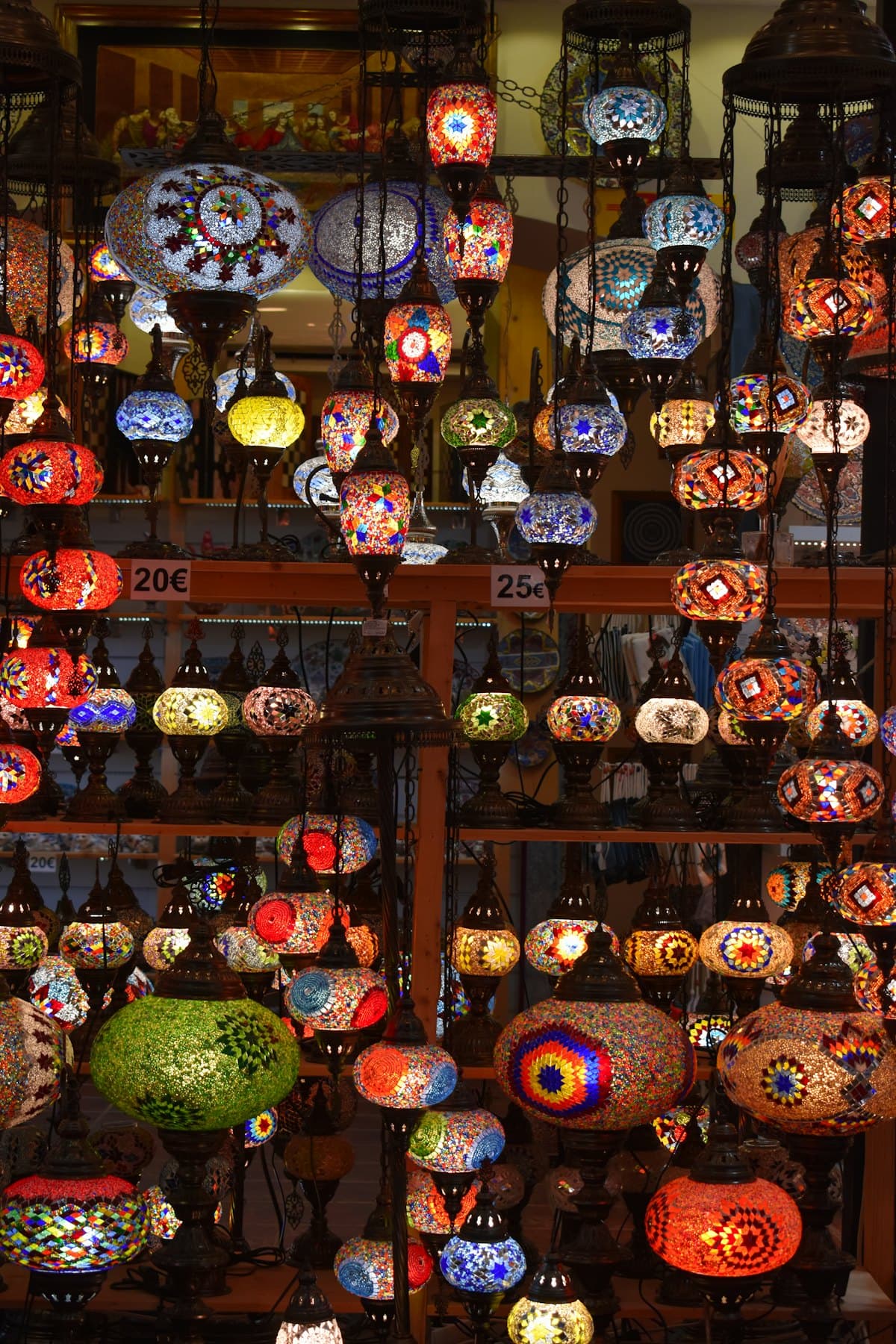 Lamps hanging in a lighting shop