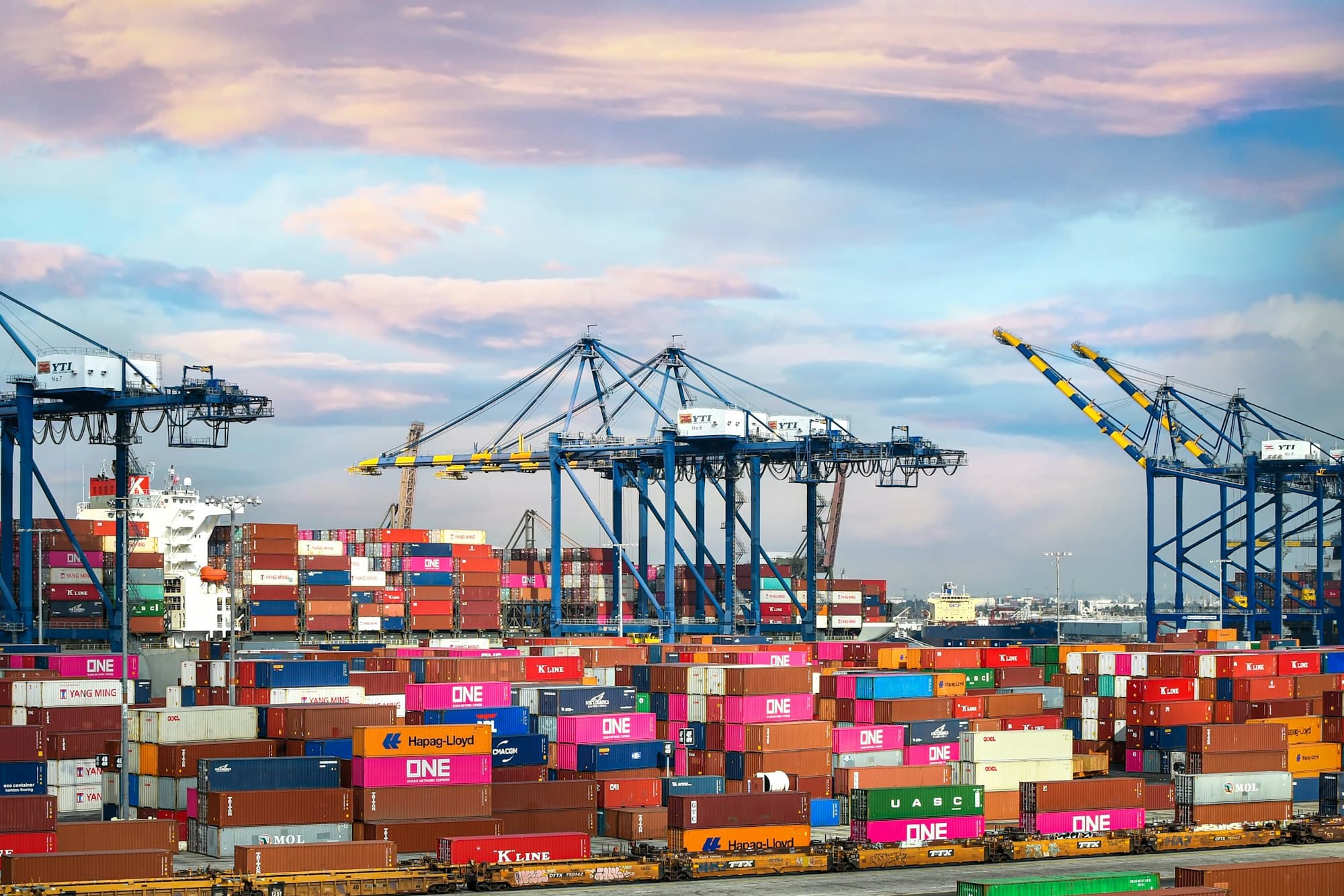 Ship-to-shore cranes over a container terminal