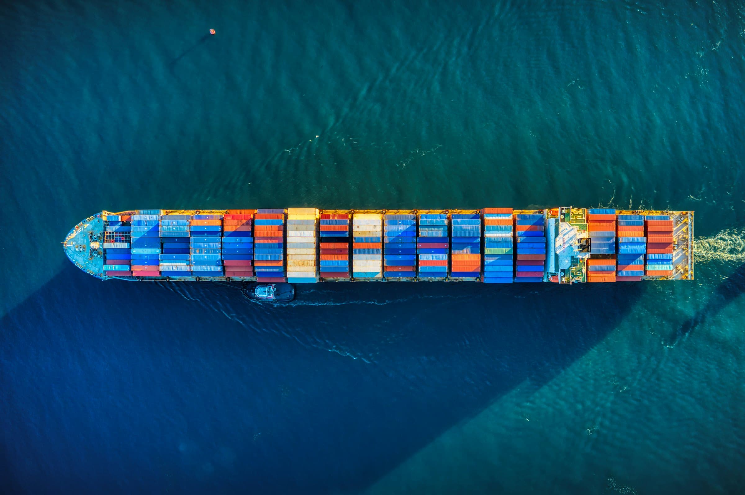 A container ship seen from above